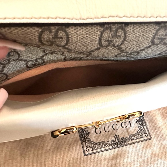 Excellent Condition!! GG Supreme Monogram Small Horsebit 1955 Beige Mystic White - Picture 4 of 10